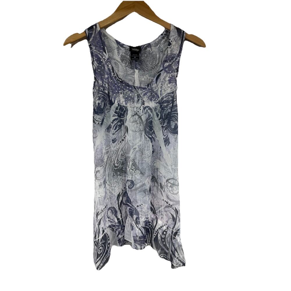 Vintage Y2K Style Vanity Fairy Sharkbite Hem Sheer Chiffon Lace Tank Top Size M